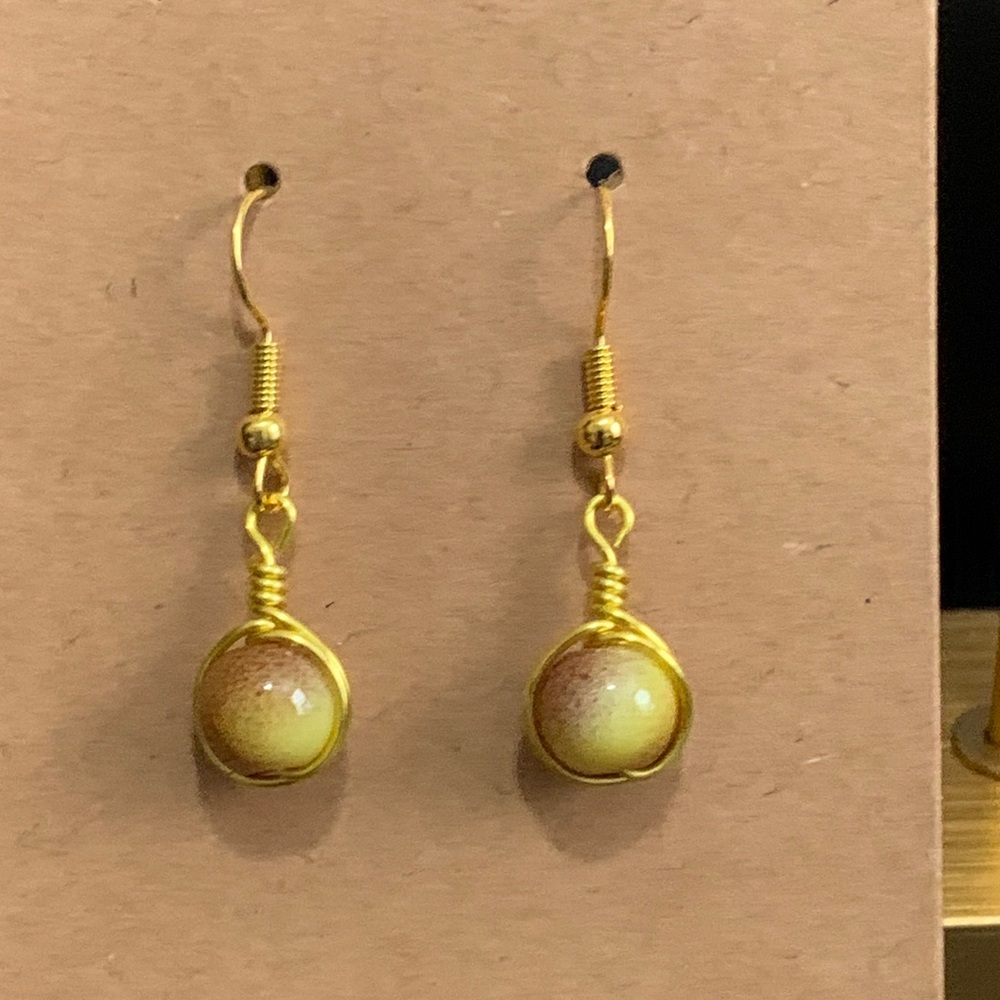 Handmade wire wrapped blonde tiger’s eye earrings